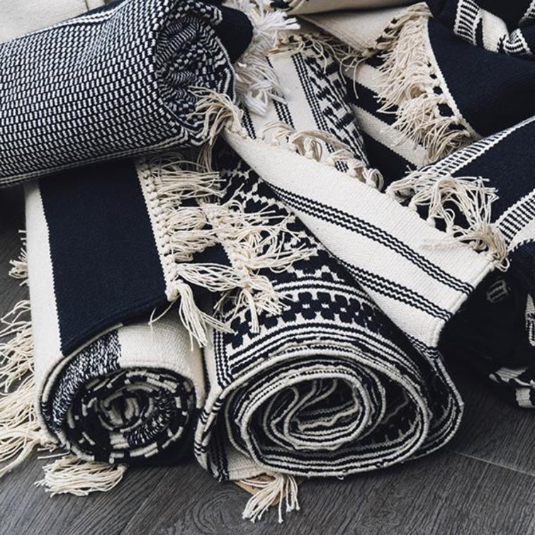 Foundry Select McKenney Handmade Hand Hooked Cotton Indigo Rug